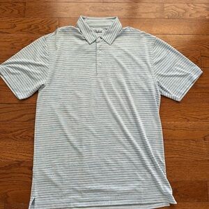 Oxford Men's Pale Blue & White Striped Polo Performance